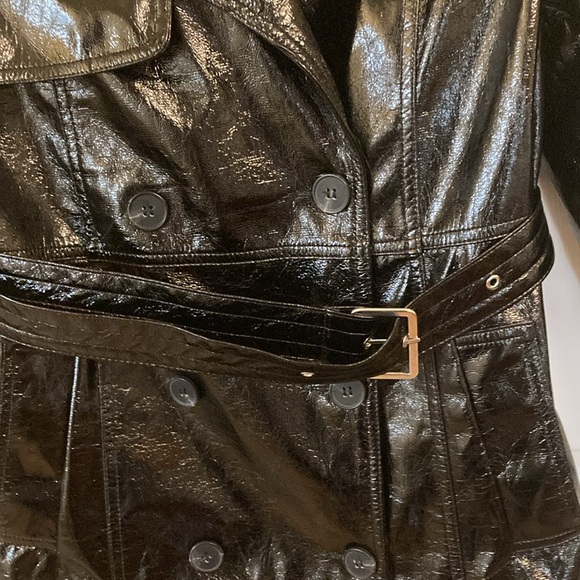 NWT Fashion NOVA Black Patent Wet Look Trench Coat - Picture 3 of 8